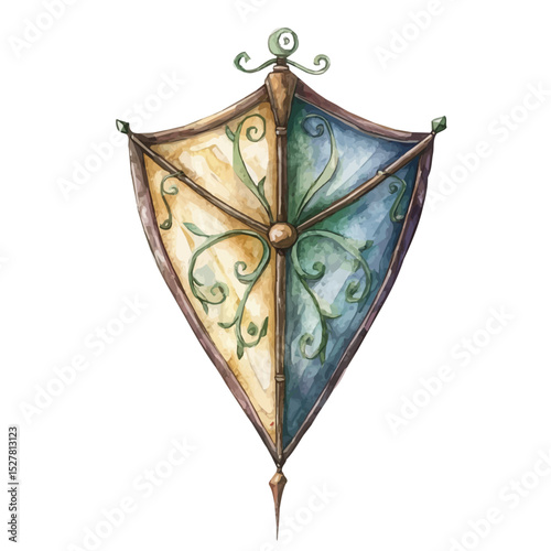 watercolor vector of Kite Shield, high quality, isolated on a white background.