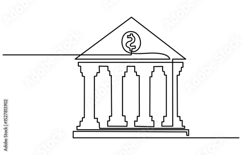 Bank icon icon line continuous drawing vector. One line temple icon vector background. Building with columns icon. Continuous outline of a theater icon, Bank, bank building, court, building with pro.