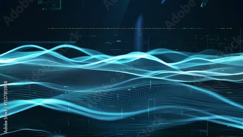 Abstract Digital Wave Patterns with Blue and Turquoise Color Gradients in a Futuristic Background 4k video footage