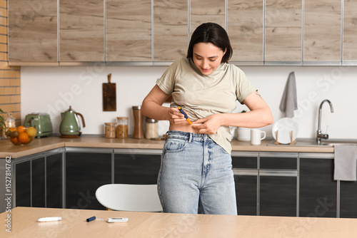 Diabetic young woman giving...