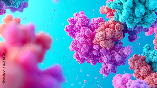 Wallpaper Mural Abstract Colorful Protein Structures Floating in Blue Background Microscopic 3D Render Torontodigital.ca