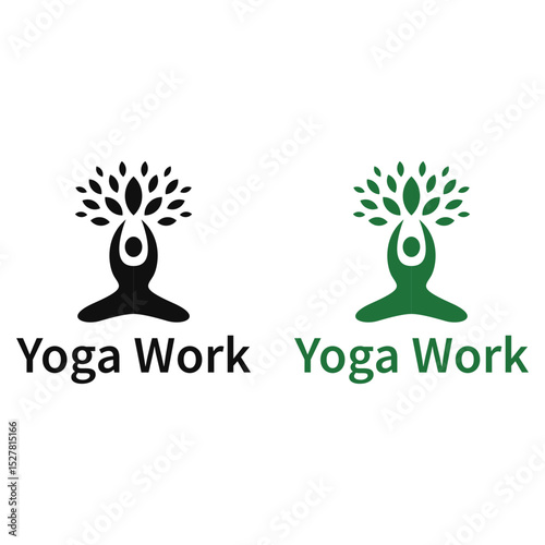 Yoga Work Green&Black vector icon logo