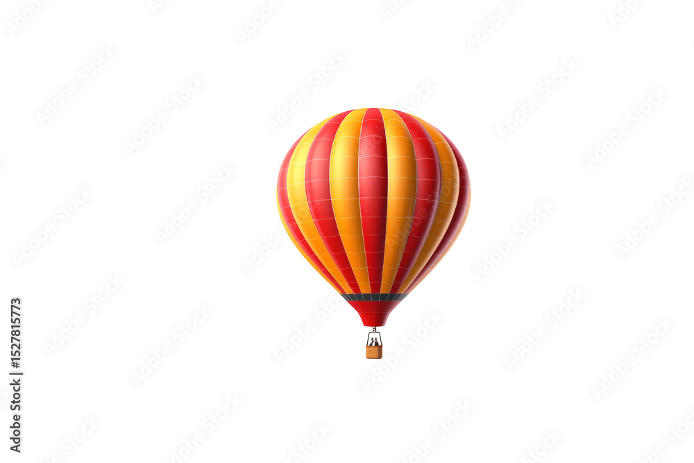 Fototapeta premium A vibrant red and yellow hot air balloon floats against a muted transparent background. background removed