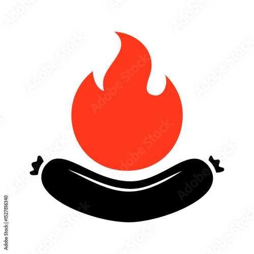 Barbecue fried sausage icon. Butchery sausages menu. Logotype template for food market, ecommerce, organic products promotion. Vector illustration.