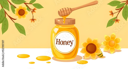 jar of honey and flowers