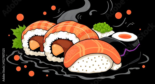 Sushi cartoon, Sushi illustration, Cute sushi, Kawaii sushi, Sushi character, Japanese food cartoon, Funny sushi, Sushi clipart, Cartoon nigiri, Cartoon maki, Sushi roll cartoon, Smiling sushi, Adorab