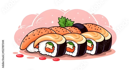 Sushi cartoon, Sushi illustration, Cute sushi, Kawaii sushi, Sushi character, Japanese food cartoon, Funny sushi, Sushi clipart, Cartoon nigiri, Cartoon maki, Sushi roll cartoon, Smiling sushi, Adorab