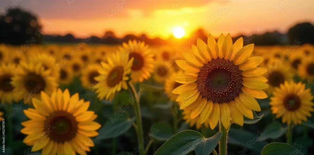 Obraz premium Close-up of a sunflower field at sunset, each bloom glittering with dew drops like tiny sparkling jewels A breathtaking display of nature's beauty , stem, sunflower seed