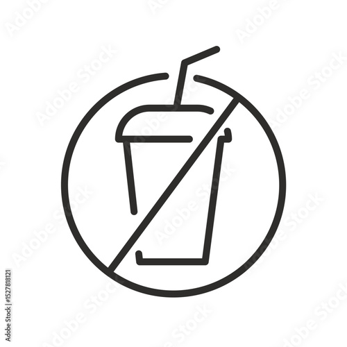 refusal of excess plastic, no plastic cup icon, prohibition sign, simple line vector illustration