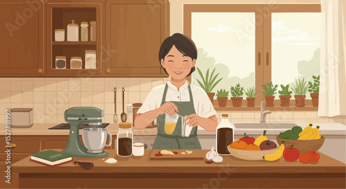 young woman cooking in kitchen