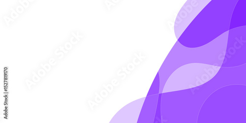 Abstract design with flowing, overlapping, translucent shapes of lavender purple on white background