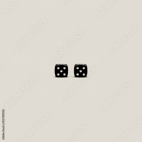 Two black dice are shown on a white background. The dice are small and black
