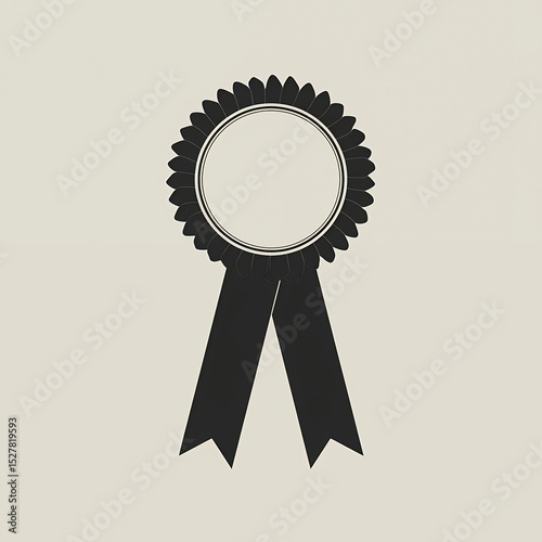 A black ribbon with a white circle in the center
