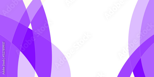 Abstract design with overlapping, curved, translucent purple shapes against a white background