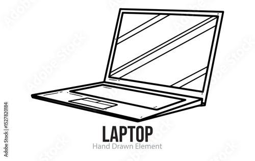 Laptop Hand Drawn Sketch, editable, black line, outline, simple design, electronic device, technology