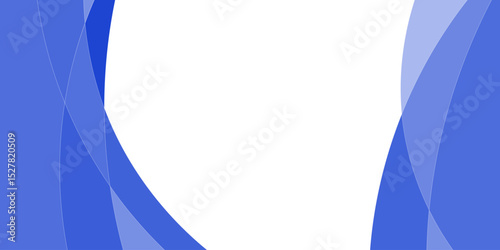 Abstract background design with overlapping, curved,  blue shapes on a white backdrop photo