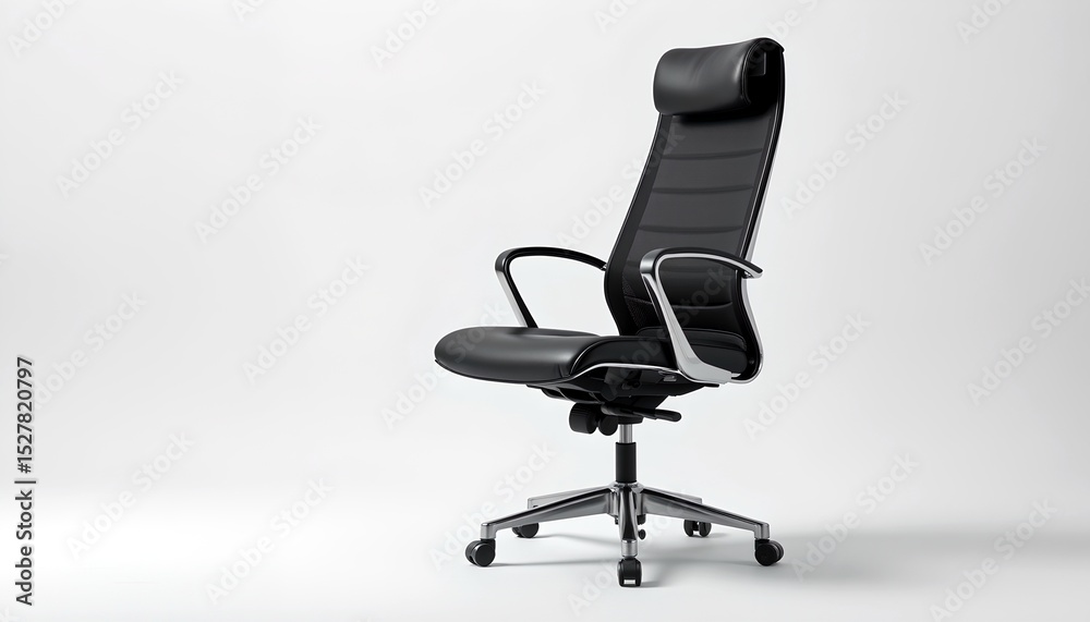 Obraz premium an elegant black leather office chair, perfect for modern workplaces. The chair has a high back, armrests, and a chrome base