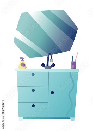 Cartoon bathroom equipment, Washbasin without necessary accessory. Bath time in flat style vector illustration. Mockup for web design isolated on white background