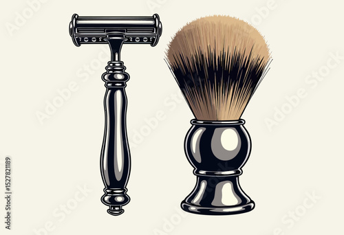 Complete your traditional wet shaving kit with this classic duo, a vintage-style safety razor and a soft bristle brush for an authentic home barbershop experience.
