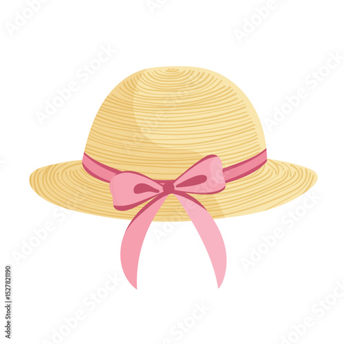 Straw hat. Flat vector clipart, illustration with isolated background.