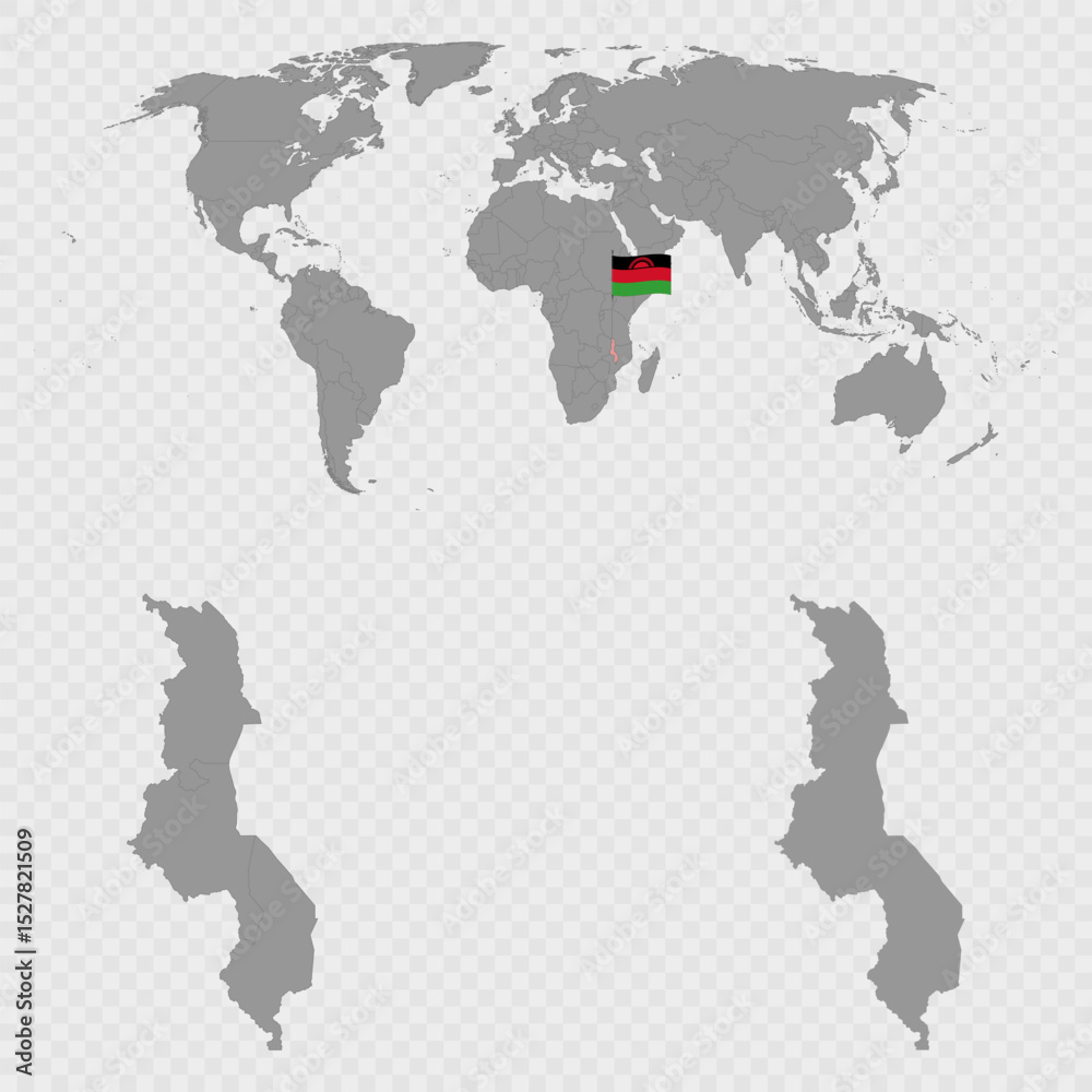 Obraz premium Malawi Map Set with World Location.