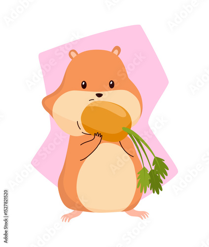 Cartoon hamster. Fluffy domestic pet, funny rodent. Happy home rodent animal. Vector illustration isolated on white background