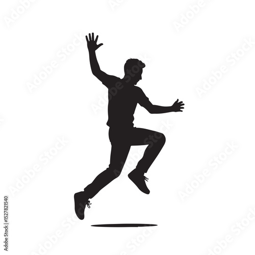 Silhouette of energetic man jumping freely in mid air