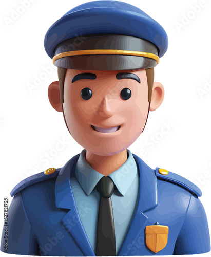 Friendly 3D Cartoon Police Officer Character Illustration