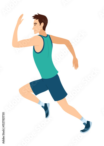 Marathon race. Man running to finish line. Active lifestyle and sports. Athlete in tournament or championship. Running competitions concept