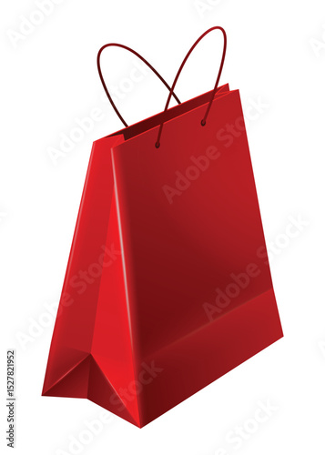 Paper shopping bag with handles. Realistic craft paper with rope handles. Shop and supermarket packet, retail packaging