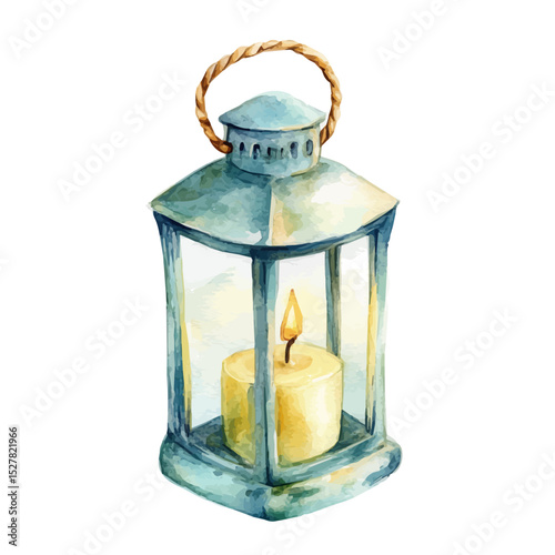 Lantern-style Candle Holder With Handle, watercolor painting vector, high quality, isolated on a white background.