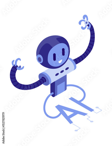Isometric artificial intelligence icon. Digital robots technology. Ai technology web banner element. Deep learning machine, digital concept. Isolated vector illustration