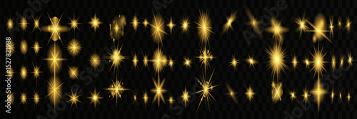 Glow isolated white transparent starlight effect set, lens flare, explosion, line, sun flash, glitter, spark and stars. Abstract special effect element design. Shine ray with lightning