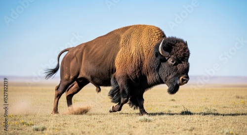 Thundering Bison Captured Mid Gallop on Vast Prairie