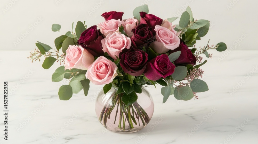 Fototapeta premium Elegant Pink and Burgundy Roses Bouquet