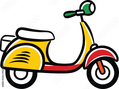 A vibrant yellow and red scooter illustration, perfect for children's books or playful designs.