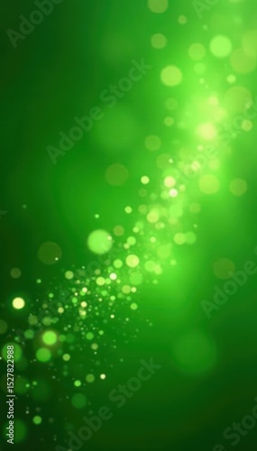 Green particles swirl with twinkling bokeh lights , bright, energy