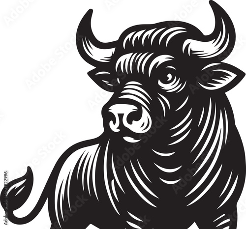 Minimalist Black and White Bull Vector Illustration