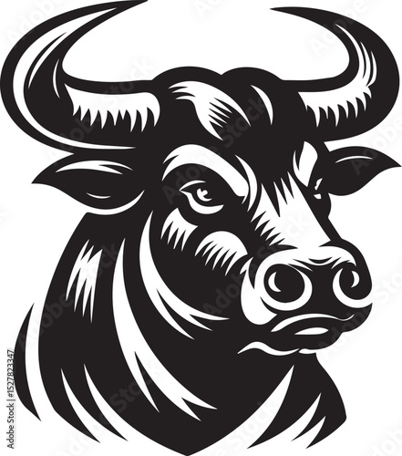 Minimalist Black and White Bull Vector Illustration