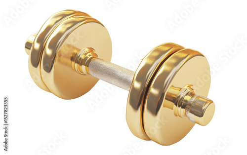 Gold colored dumbbell with a silver handle
