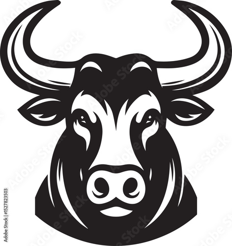 Minimalist Black and White Bull Vector Illustration