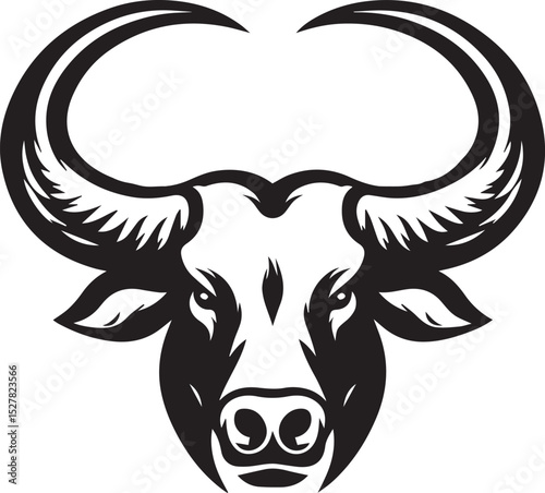 Minimalist Black and White Bull Vector Illustration