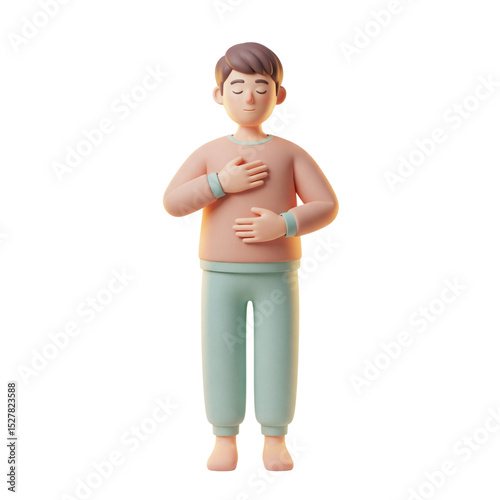 3D character doing mindful breathing exercise