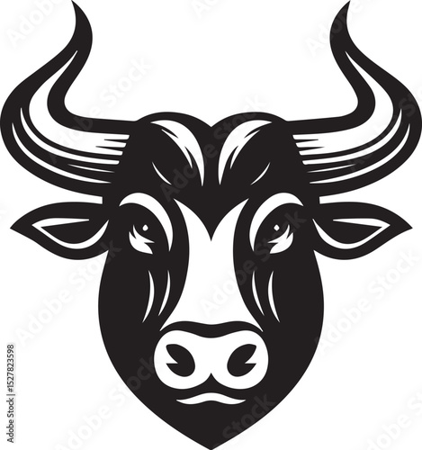 Minimalist Black and White Bull Vector Illustration