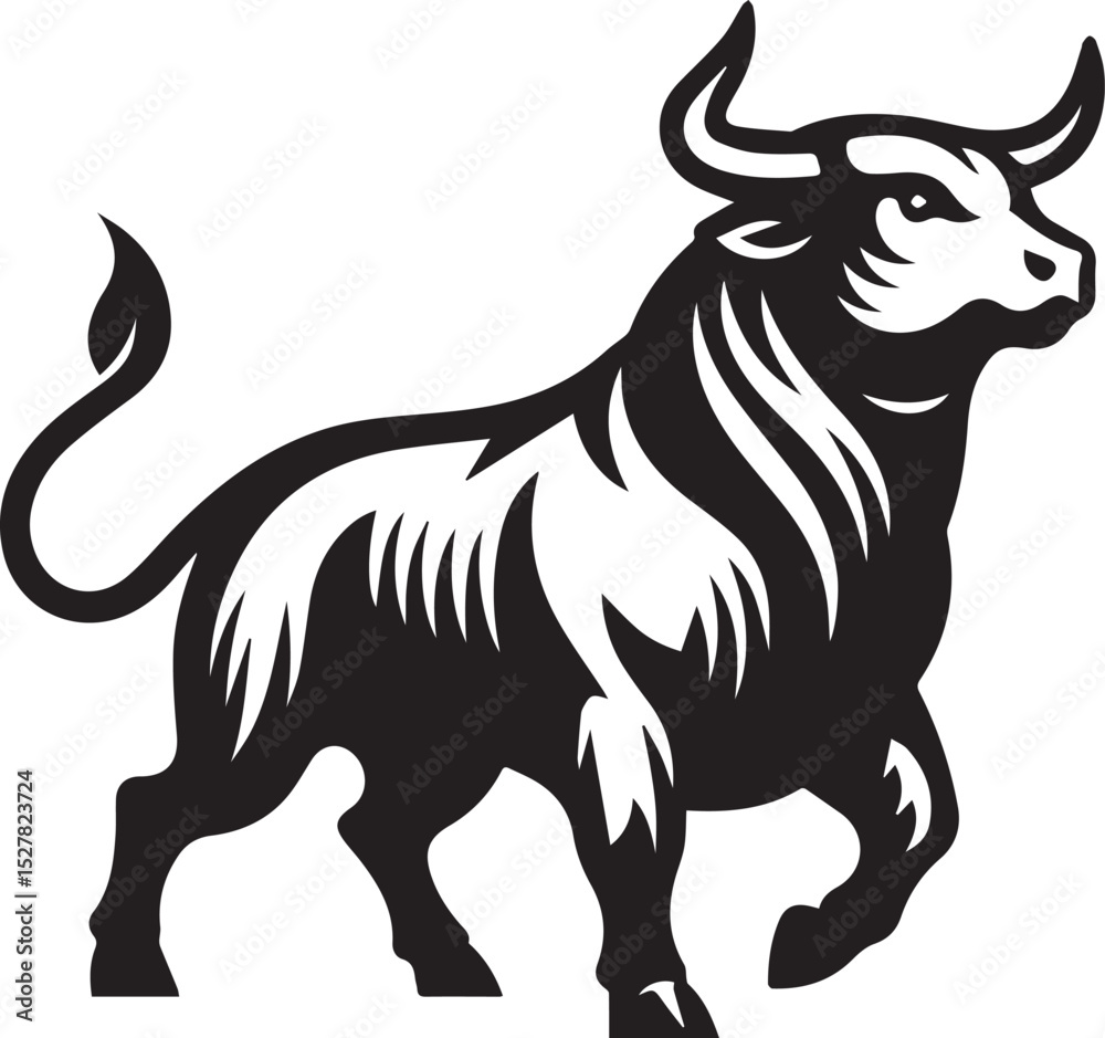 Fototapeta premium Minimalist Black and White Bull Vector Illustration