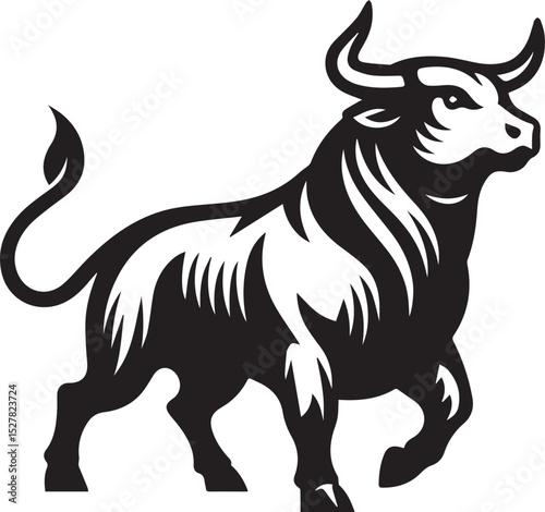 Minimalist Black and White Bull Vector Illustration