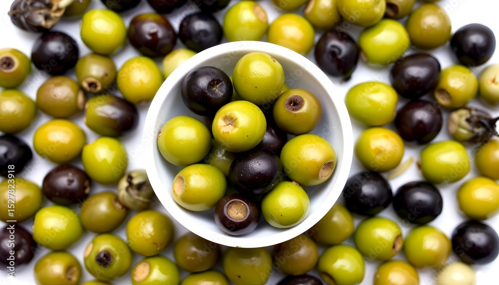 a mix of green and black olives. This close-up shot showcases a variety of olives. They are perfect for culinary or food-related projects a mix of green and black olives. This close-up shot showcases a variety of olives. They are perfect for culinary or food-related projects