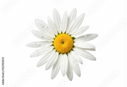 Fresh daisy flower with dew drops on white background  