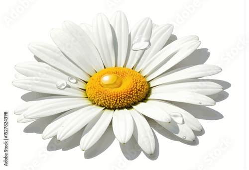 White daisy flower with yellow center and water droplets on petals  