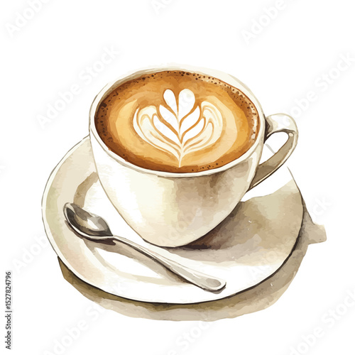 Latte, watercolor clipart vector, high quality, isolated on a white background.